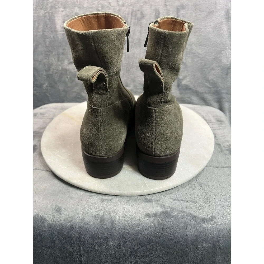 Lucky Brand Kazey Womens Size 12M Green Suede Ankle Boots Square Toe Side Zip